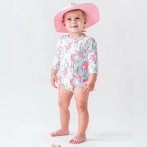 Ruffle Butts Vibrant Flamingo One Piece Rash Guard